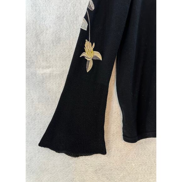 BY Artisan Size Large Sweater Priam Metallic Embroidery Knit Bell Sleeve Black - Picture 5 of 7